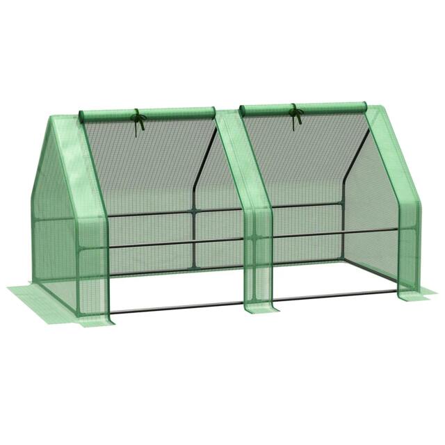 Rackhams Mini Small Greenhouse with Steel Frame & PE Cover & Zippered Window Poly tunnel Steeple for Plants Vegetables, 180 x 90 x 90 cm, Green - image 1