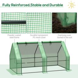 Rackhams Mini Small Greenhouse with Steel Frame & PE Cover & Zippered Window Poly tunnel Steeple for Plants Vegetables, 180 x 90 x 90 cm, Green - thumbnail 4