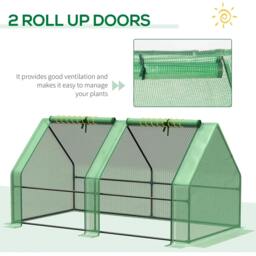 Rackhams Mini Small Greenhouse with Steel Frame & PE Cover & Zippered Window Poly tunnel Steeple for Plants Vegetables, 180 x 90 x 90 cm, Green - thumbnail 6