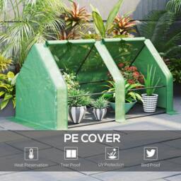 Rackhams Mini Small Greenhouse with Steel Frame & PE Cover & Zippered Window Poly tunnel Steeple for Plants Vegetables, 180 x 90 x 90 cm, Green - thumbnail 3
