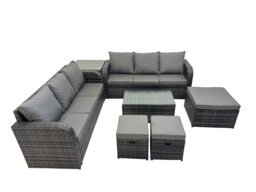 Rackhams Outdoor 3 Seater Sofa Coffee Table Set Garden Rattan Furniture Set 9 Seater with 3 Stool Side Table Dark Grey - thumbnail 2