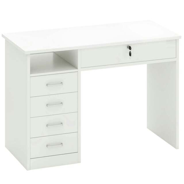 Rackhams Computer Desk, Home Office Desk with Lockable Drawer, Storage Shelf for Study Bedroom, 110 x 50 x 76 cm, White - image 1