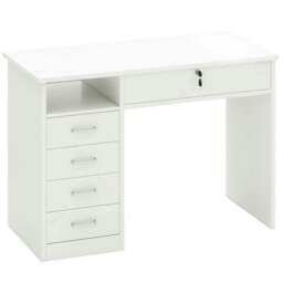 Rackhams Computer Desk, Home Office Desk with Lockable Drawer, Storage Shelf for Study Bedroom, 110 x 50 x 76 cm, White - thumbnail 1