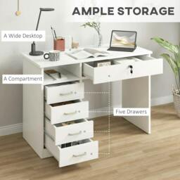 Rackhams Computer Desk, Home Office Desk with Lockable Drawer, Storage Shelf for Study Bedroom, 110 x 50 x 76 cm, White - thumbnail 5