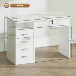 Rackhams Computer Desk, Home Office Desk with Lockable Drawer, Storage Shelf for Study Bedroom, 110 x 50 x 76 cm, White - thumbnail 3
