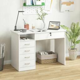 Rackhams Computer Desk, Home Office Desk with Lockable Drawer, Storage Shelf for Study Bedroom, 110 x 50 x 76 cm, White - thumbnail 2