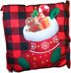 Rackhams Christmas Cushion,Black/Red Plaid Stocking 45x45cm
