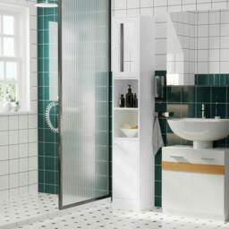 Rackhams Tall Bathroom Storage Cabinet with Mirror, Freestanding Floor Cabinet Tallboy Unit with Adjustable Shelves, White - thumbnail 5