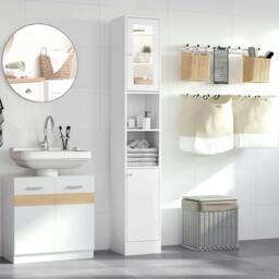 Rackhams Tall Bathroom Storage Cabinet with Mirror, Freestanding Floor Cabinet Tallboy Unit with Adjustable Shelves, White - thumbnail 2