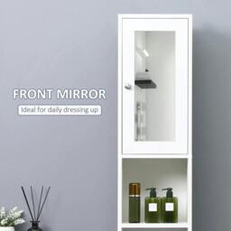 Rackhams Tall Bathroom Storage Cabinet with Mirror, Freestanding Floor Cabinet Tallboy Unit with Adjustable Shelves, White - thumbnail 6