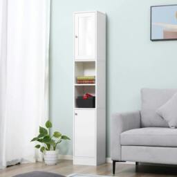 Rackhams Tall Bathroom Storage Cabinet with Mirror, Freestanding Floor Cabinet Tallboy Unit with Adjustable Shelves, White - thumbnail 4