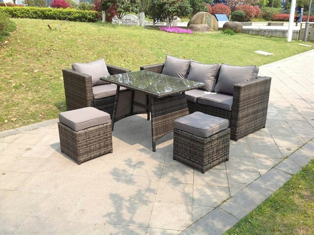 Rackhams 6 Seater Rattan Sofa Set Dining Table Chair Stool Garden Furniture Outdoor - image 1