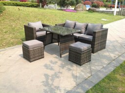 Rackhams 6 Seater Rattan Sofa Set Dining Table Chair Stool Garden Furniture Outdoor - thumbnail 2