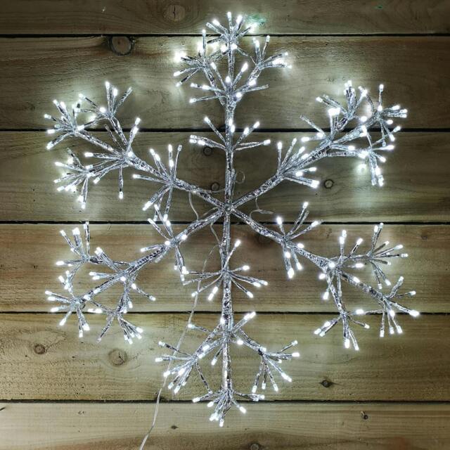 Rackhams Premier 60cm Silver Starburst Snowflake Wall Window Decoration with 300 White LEDs - image 1