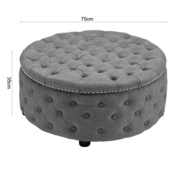 Rackhams Dia 75cm Linen Tufted Round Cocktail Ottoman with Solid Wood - Grey - thumbnail 6