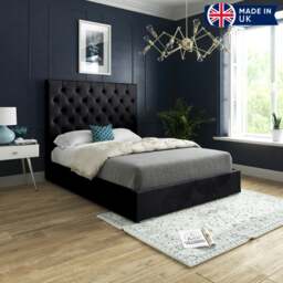 Rackhams Alma Upholstered Soft Velvet Bed Frame - Black - Black - King - thumbnail 5