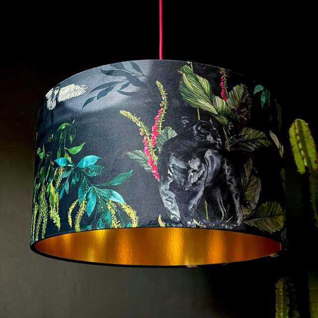 "Rackhams Handmade Velvet Lampshade with Gold Lining in Carbon - Ceiling Pendant / Arc Lamp - 25cm diameter x 25cm Height (10"" x 10"")" - image 1