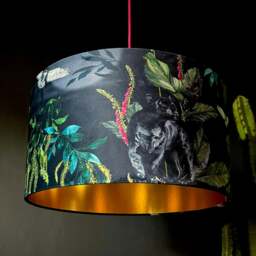 "Rackhams Handmade Velvet Lampshade with Gold Lining in Carbon - Ceiling Pendant / Arc Lamp - 25cm diameter x 25cm Height (10"" x 10"")" - thumbnail 1