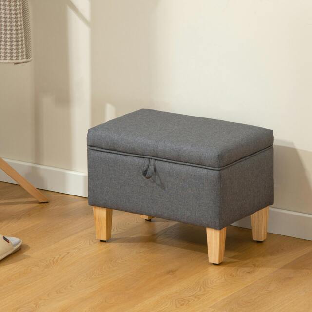 Rackhams Linen Storage Ottoman Storage Box with Rubberwood Legs, Charcoal Grey - Storage Ottoman - Charcoal grey - Polyester, Sponge, Rubberwood - image 1