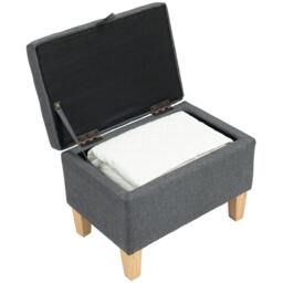 Rackhams Linen Storage Ottoman Storage Box with Rubberwood Legs, Charcoal Grey - Storage Ottoman - Charcoal grey - Polyester, Sponge, Rubberwood - thumbnail 6
