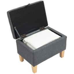 Rackhams Linen Storage Ottoman Storage Box with Rubberwood Legs, Charcoal Grey - Storage Ottoman - Charcoal grey - Polyester, Sponge, Rubberwood - thumbnail 2