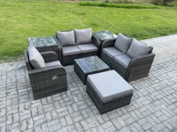 Rackhams 7 Piece Garden Furniture Sets 6 Seater Outdoor Patio Furniture Set Weaving Wicker Rattan Sofa Chair and Table with 2 Side Tables Big Footstool - thumbnail 1