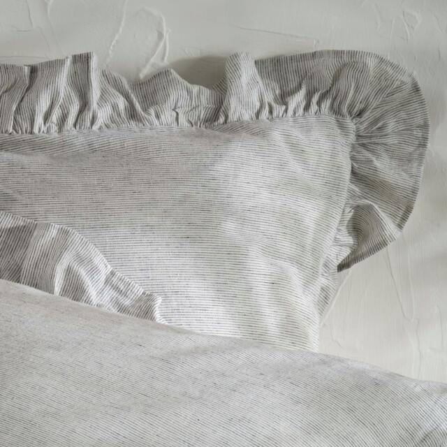 Rackhams White & Grey Ruffled Linen Cotton Blend Pillowcases - Standard - Pair - Oxford - image 1