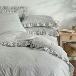Rackhams White & Grey Ruffled Linen Cotton Blend Pillowcases - Standard - Pair - Oxford - thumbnail 4