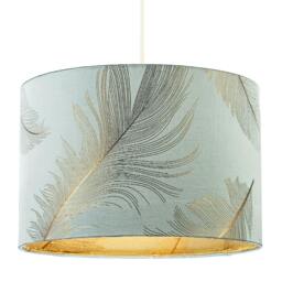 Rackhams Dusty Duck Egg Cotton Jacquard Lamp Shade with Gold Foil Fern Design - thumbnail 2