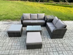 Rackhams Wicker PE Rattan Garden Furniture Set 7 Seater Outdoor Lounge Sofa Set with Love Sofa Coffee Table 2 Big Footstool Side Table Dark Grey Mixed - thumbnail 2