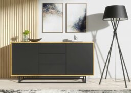 Rackhams Loft Retro Industrial Sideboard Vintage Oak Cabinet Chest of Drawers - 140cm - Oak Matt Body & Black Matt Fronts -  MDF/Chipboard - thumbnail 4