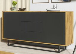 Rackhams Loft Retro Industrial Sideboard Vintage Oak Cabinet Chest of Drawers - 140cm - Oak Matt Body & Black Matt Fronts -  MDF/Chipboard - thumbnail 3