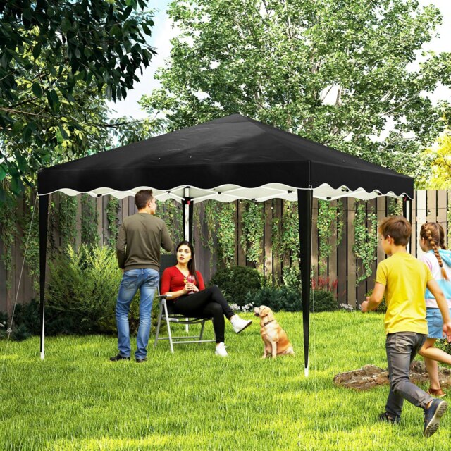 Rackhams 3x3(m) Pop Up Gazebo Marquee Tent for Garden w/ Carry Bag Black - Black - Steel, Oxford Cloth - 295cm x 295cm x 260cm - image 1