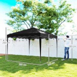Rackhams 3x3(m) Pop Up Gazebo Marquee Tent for Garden w/ Carry Bag Black - Black - Steel, Oxford Cloth - 295cm x 295cm x 260cm - thumbnail 5