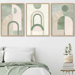 Rackhams Sage Green Boho Arches Set of 3 Framed Wall Art - 42x59cm (A2) - Silver - thumbnail 2