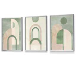 Rackhams Sage Green Boho Arches Set of 3 Framed Wall Art - 42x59cm (A2) - Silver - thumbnail 1