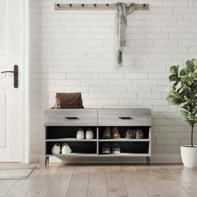 Rackhams Shoe Bench Grey Sonoma 102x35x55 cm Engineered Wood
