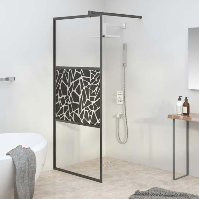 Rackhams Walk-in Shower Wall 90x195cm ESG Glass with Stone Design Black