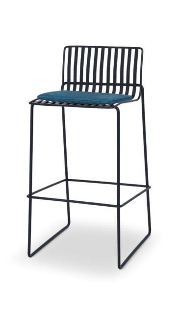 Rackhams Finn Bar Stools - Matt Black - Blue Seat Pad - image 1