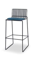 Rackhams Finn Bar Stools - Matt Black - Blue Seat Pad - thumbnail 1
