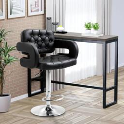 Rackhams PU Leather Upholstered Swivel Bar Stool, Height Adjustable with Back, Armrest, Footrest, Black - thumbnail 2