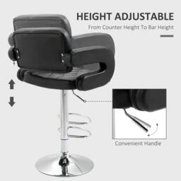 Rackhams PU Leather Upholstered Swivel Bar Stool, Height Adjustable with Back, Armrest, Footrest, Black - thumbnail 4