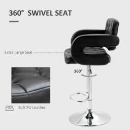 Rackhams PU Leather Upholstered Swivel Bar Stool, Height Adjustable with Back, Armrest, Footrest, Black - thumbnail 5