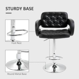 Rackhams PU Leather Upholstered Swivel Bar Stool, Height Adjustable with Back, Armrest, Footrest, Black - thumbnail 6