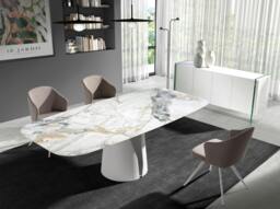 Rackhams Oval Barrel porcelain marble and white steel dining table 1135 - thumbnail 1