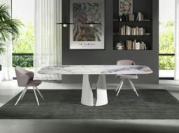 Rackhams Oval Barrel porcelain marble and white steel dining table 1135 - thumbnail 4