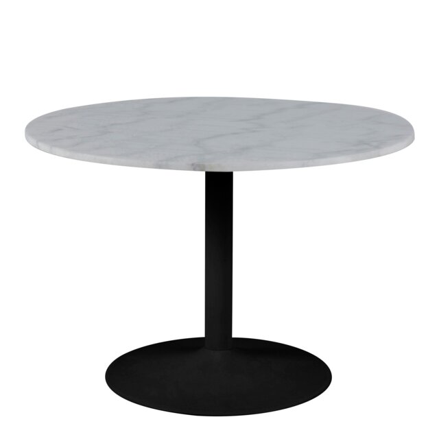 Rackhams Tarifa Round Dining Table with White Polished Marble Top and Black Base - Black - No - White - image 1