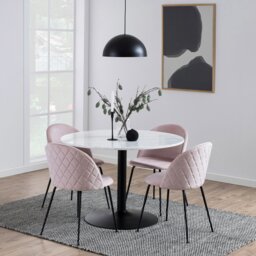 Rackhams Tarifa Round Dining Table with White Polished Marble Top and Black Base - Black - No - White - thumbnail 6