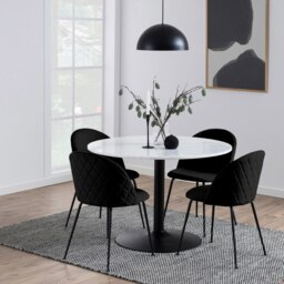 Rackhams Tarifa Round Dining Table with White Polished Marble Top and Black Base - Black - No - White - thumbnail 5