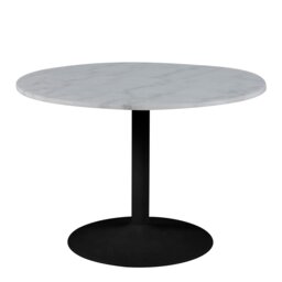 Rackhams Tarifa Round Dining Table with White Polished Marble Top and Black Base - Black - No - White